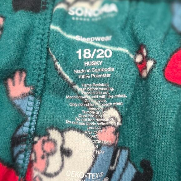 sonoma fleece christmas print pants and grey pajama shirt kids 18/20 husky - Picture 2 of 3